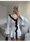 Fırfırlı Coquette Elbise - BEYAZ