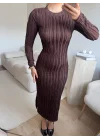Fitilli Ters Dikiş Yırtmaç Elbise - KAHVE