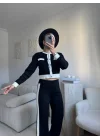 Garnili Bomber Crop & Pantolon Takım - SİYAH