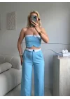 Garnili Straplez İkili Takım - MAVİ