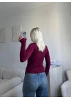 Göğüs Pencere Kruvaze Bluz - BORDO