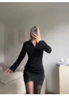 Gömlek Yaka Dantel Detaylı Mini Elbise