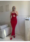 Halter Aksesuar Maxi Elbise - KIRMIZI