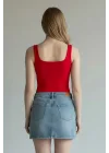 Halter Çıtçıtlı Bodysuit - KIRMIZI
