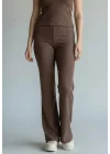 Halter Crop Pantolon Takım - KAHVE