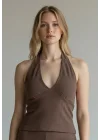 Halter Crop Pantolon Takım - KAHVE