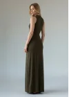 Halter Yaka Bel Drape Yırtmaçlı Elbise - HAKİ