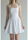 Halter Yaka Prenses Elbise - BEYAZ