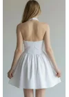 Halter Yaka Prenses Elbise - BEYAZ