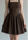 Halter Yaka Prenses Elbise - KAHVE