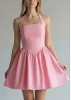 Halter Yaka Prenses Elbise - PEMBE