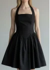 Halter Yaka Prenses Elbise - SİYAH