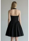Halter Yaka Prenses Elbise - SİYAH