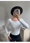 Kayık Yaka Bodysuit - BEYAZ