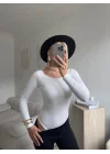 Kayık Yaka Bodysuit - BEYAZ