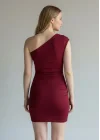 Kayık Yaka Elbise - BORDO