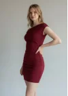 Kayık Yaka Elbise - BORDO