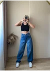 Kemer Toka Detay Baggy Jean | KOYU MAVİ