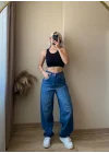 Kemer Toka Detay Baggy Jean | KOYU MAVİ