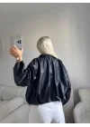 Kemerli Oversize Deri Ceket - SİYAH