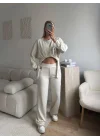 Körüklü Crop & Pantolon Takım - BEJ