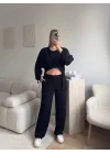 Körüklü Crop & Pantolon Takım - SİYAH