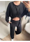 Körüklü Crop & Pantolon Takım - SİYAH