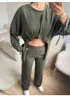 Körüklü Crop & Pantolon Takım - YEŞİL