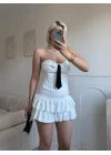 Kravat Detay Straplez Mini Elbise - BEYAZ