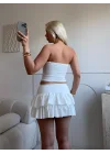Kravat Detay Straplez Mini Elbise - BEYAZ