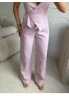 Kruvaze Bluz Pantolon Takım - PEMBE