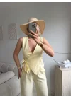 Kruvaze Bluz Pantolon Takım - SARI