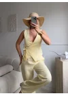 Kruvaze Bluz Pantolon Takım - SARI