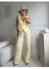 Kruvaze Bluz Pantolon Takım - SARI