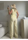 Kruvaze Bluz Pantolon Takım - SARI
