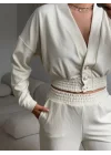 Kruvaze Hırka & Pantolon İkili Takım - BEJ