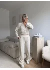 Kruvaze Hırka & Pantolon İkili Takım - BEJ