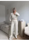 Kruvaze Hırka & Pantolon İkili Takım - BEJ