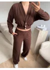 Kruvaze Hırka & Pantolon İkili Takım - KAHVE