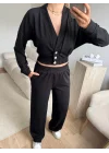 Kruvaze Hırka & Pantolon İkili Takım - SİYAH