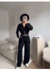 Kruvaze Hırka & Pantolon İkili Takım - SİYAH