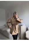 Kuşaklı Midi Trençkot - BEJ