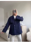 Kuşaklı Midi Trençkot - LACİVERT