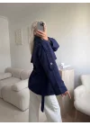 Kuşaklı Midi Trençkot - LACİVERT