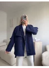 Kuşaklı Midi Trençkot - LACİVERT