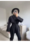 Kuşaklı Midi Trençkot - SİYAH