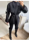 Kuşaklı Midi Trençkot - SİYAH