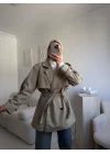 Kuşaklı Midi Trençkot - VİZON