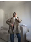 Kuşaklı Midi Trençkot - VİZON