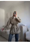 Kuşaklı Midi Trençkot - VİZON